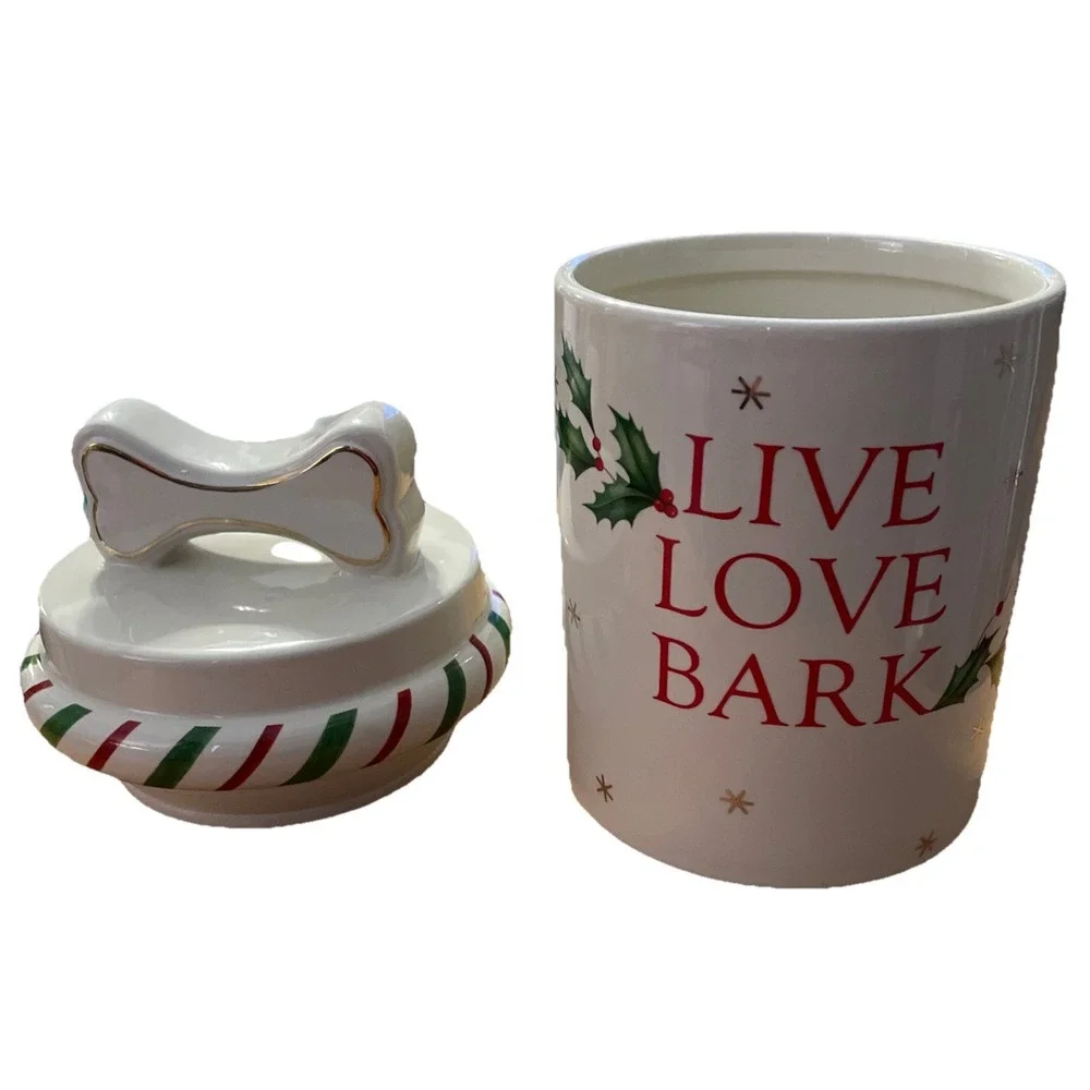 Lenox Christmas Holiday Dog Treat Jar LIVE LOVE BARK‎ #863666